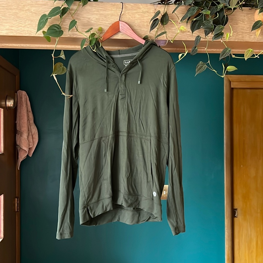 L.L. Bean Mens Encompass Merino Wool-Blend Hoodie Medium Green